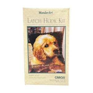 NEW Caron PUPPY LOVE Latch Hook Kit 12"x12" Yellow Lab Golden Retriever 4670 USA